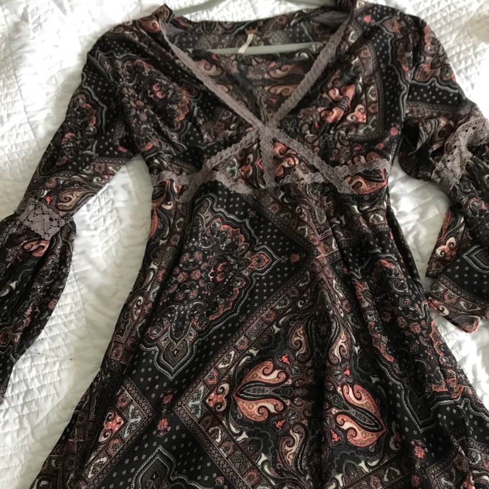 Floral free people dress bell sleeves